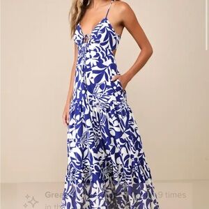 Floral Blue and White Maxi Dress